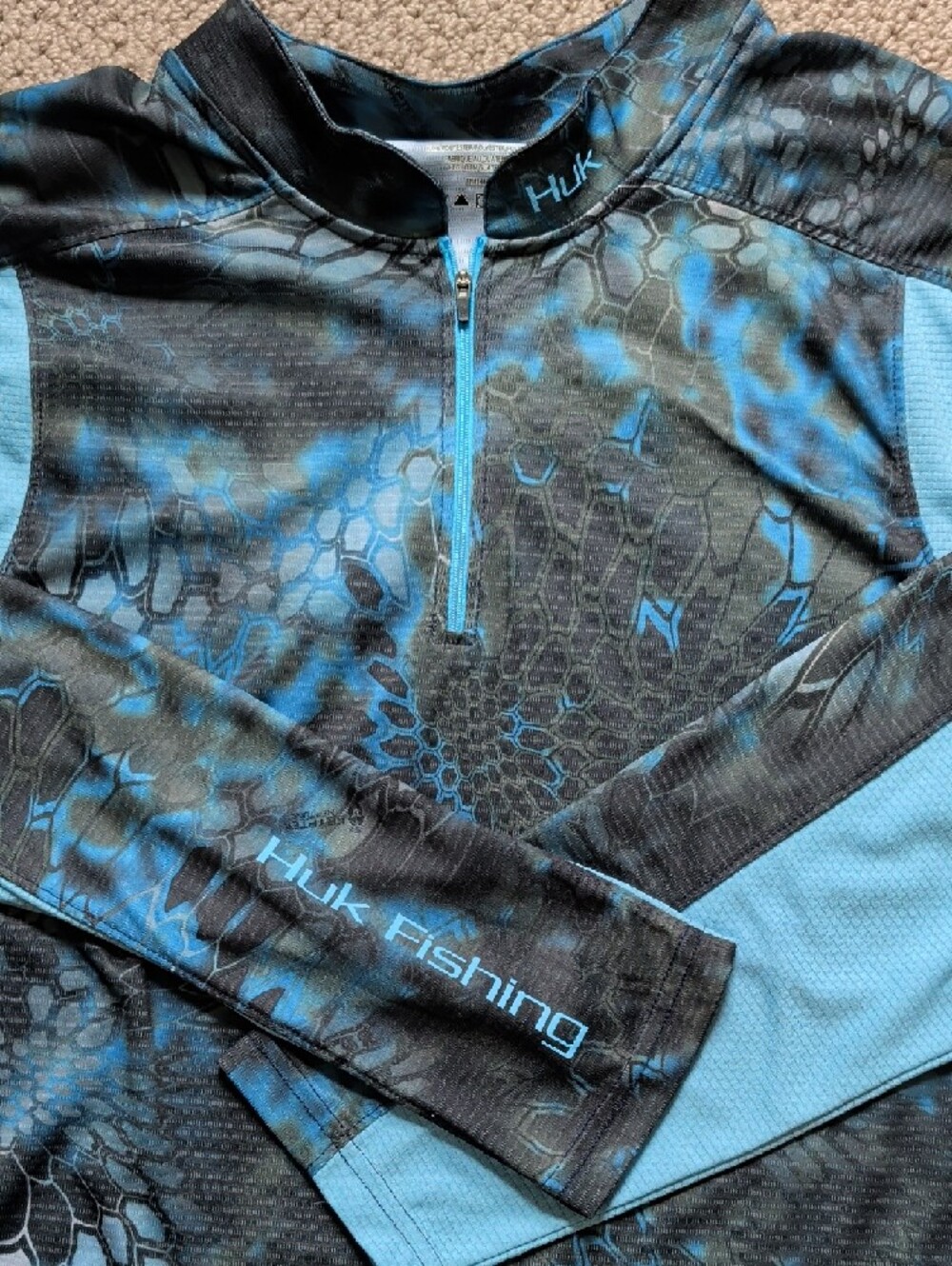 Huk Quarter Zip Pullover Mens XL Blue Kryptek Neptune Camo Performance Fishing
